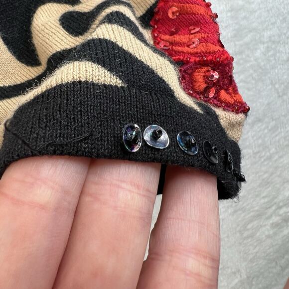 Vintage XL Cardigan Sequin Poppy Flowers Zebra Print Button Jack B. Quick Classy - Picture 4 of 16